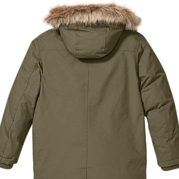 Eddie Bauer Olive Down Filled Hooded Fur Coat - Picture 2 of 5